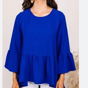 J Crew blue blouse bell sleeves size‎ S